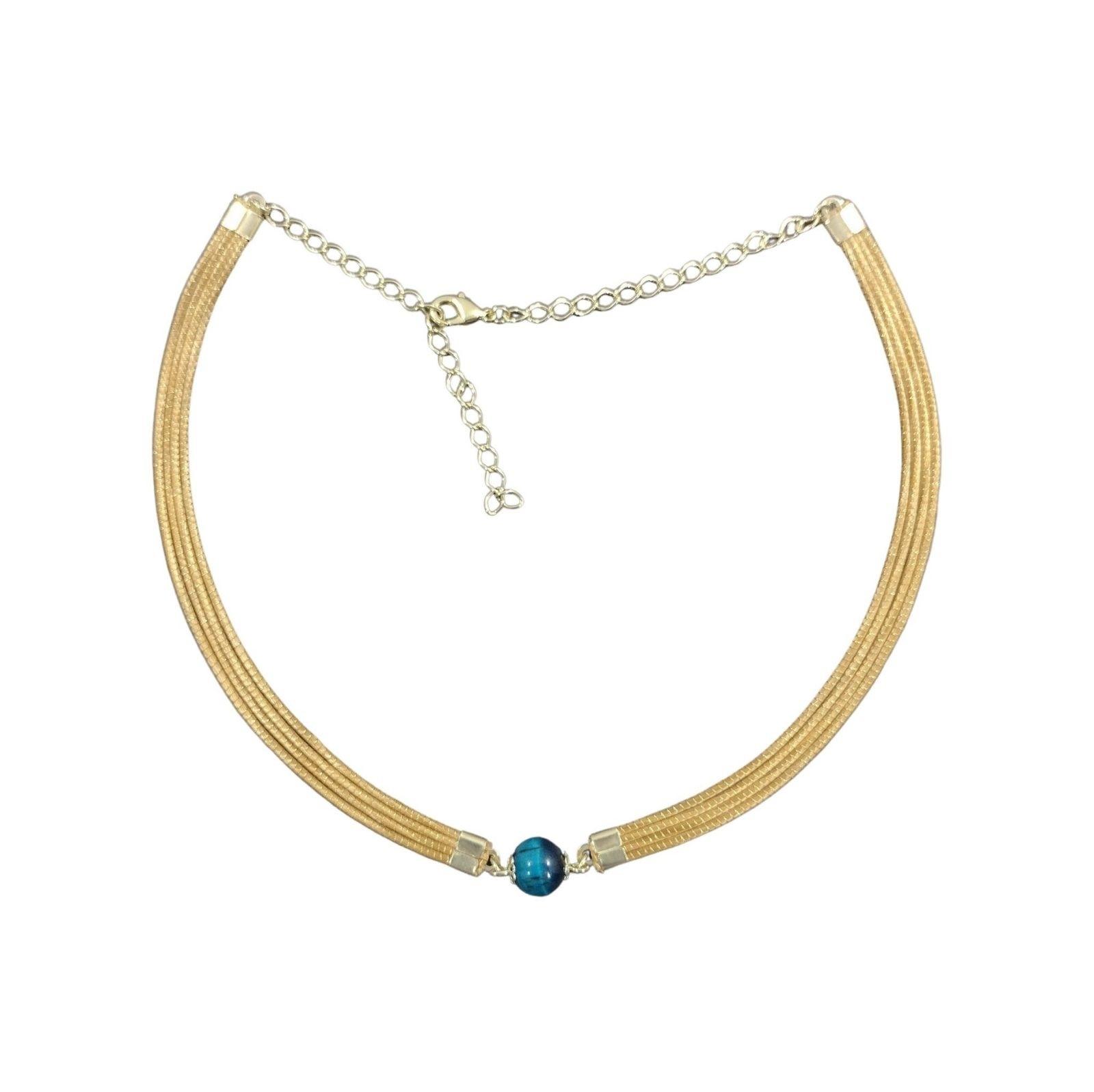 Benessere Naturale: Collana in Oro Vegetale Capin Dourado con Ochio di Tigre Blu: La Forza e il Charme per la Tua Vita