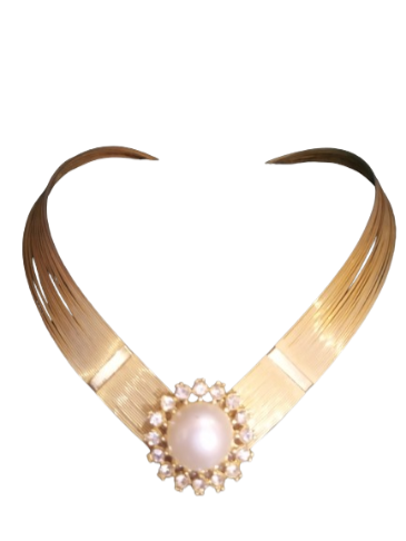 Benessere Naturale: Collana Color Oro Rigida con Perla e Brillantini: Eleganza e Stile per Occhiate Invidiose